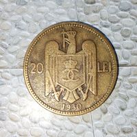 20 леев 1930 года Румыния. Королевство Румыния. Кароль 2. Красивая монета!