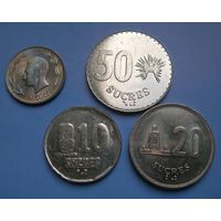 Эквадор. 4 монеты. 1-10-20-50 сукре