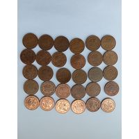 30 монет по 2 цента Германия с 2003 по 2018 год.