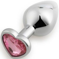 Металлическая анальная пробка M с розовым камнем сердцем