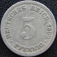 YS: Германия, Рейх, 5 пфеннигов 1890D, KM# 11