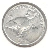 Бельгия 50 сантимов 1901 года. Серебро