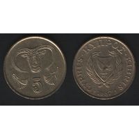 Кипр km55.2 5 центов 1987 год (5-контур, год малый) (m102)