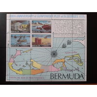 Бермуды 1975 Пороховой заговор, карта** Блок Михель-5,0 евро