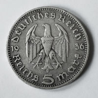 5 марок Гинденбург 1936 г. Германия. D. VF.