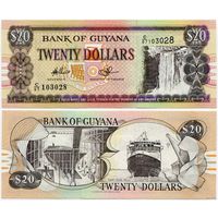 Гайана. 20 долларов (образца 1996 года, P30e, подпись 14, серия C, UNC)
