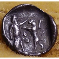 Греция. Серебряный король и Лев  0,6 г  0,9 см Сайда или Тир город греческий персидский OBOL монета