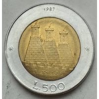 Сан-Марино 500 лир 1987 г. 15 лет возобновлению чеканке монет. В холдере