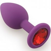 Силиконовая анальная пробка S фиолетовая с красным камнем