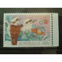 Австралия 1990 Рождество, кукобарра, марка из буклета, обрез снизу