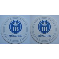 Подставка ( бирдекель ) под пиво  "HB Munchen" (Германия). Вар.2.( Голубой цвет).