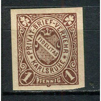 Германия - Карлсруэ (A.) - Местные марки - 1886 - Герб 1Pf - (есть тонкое место) - [Mi.1A] - 1 марка. MH.  (Лот 96CW)