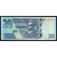 Зимбабве 20 долларов 2020 г. P104. Серия AU. UNC