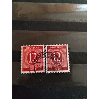 1946 Германия союзная оккупация 2 марки красно-карминовая (обыкновенная) и коричнево-красная (редкая) (5-5)
