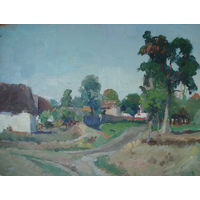 Картина Украинское село. Бельский 1947 год Картон масло
