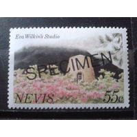 Невис 1983 Ландшафт, цветущий луг. Надпечатка**