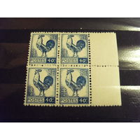 1944 квартблок Франции MNH** фауна птицы (5-9)