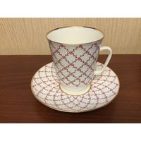 Чашка с блюдцем ЛФЗ, форма Майская, рисунок Розовая сетка.