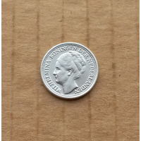 Нидерланды, 10 центов 1937 г., серебро, Вильгельмина (1890-1948)