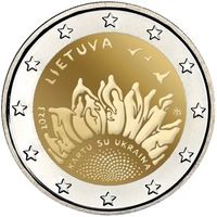 2 евро 2023  Литва Вместе с Украиной UNC из ролла