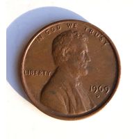 США 1 цент 1969 г. D