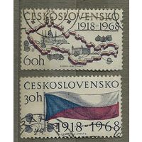 Чехословакия 1968 50-летие Республики Флаг, карта Полная серия из 2 марок