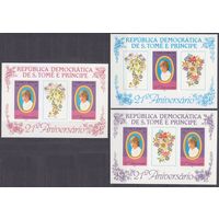 1982 Сан-Томе и Принсипи 768/B92b-768/B94b Lux 21 год рождения Принцесса Диана (картонная бумага) 70,00 евро
