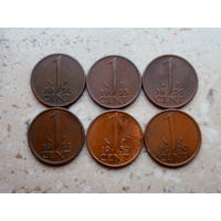 Нидерланды 6 монет: 1 цент 1954 1955 1956 1957 1959 1960