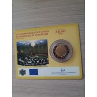 Монета Люксембург 2 евро 2009 10 лет Экономическому и валютному союзу BU БЛИСТЕР