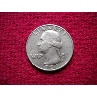 США 25 центов (квотер) 1987 г. (P)