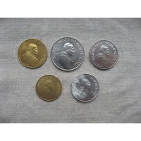 Ватикан лот из 5-ти монет номиналом от 200 до 10 лир 1982 год - MCMLXXXII Папа Иоанн Павел II