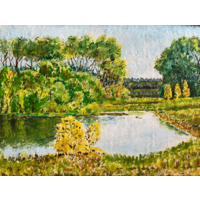 Картина в раме пейзаж на холсте белорусского художника 32х24см