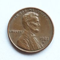 США. 1 цент 1981 г. D