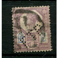 Великобритания - 1887/1892 - Королева Виктория 5P - [Mi.93] - 1 марка. Гашеная с перфином.  (Лот 72BS)