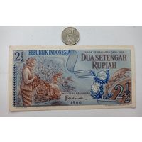 Werty71 Индонезия 2 1/2 рупии 1960 2,5 UNC Банкнота 1 2 Редкий год