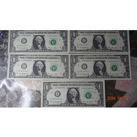 Банкнота 1 доллар США пресс 5 штук звезда