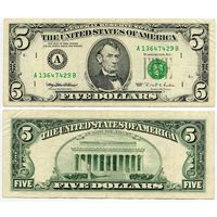 США. 5 долларов (образца 1995 года, A, Массачусетс, P498)