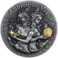 RARE Ниуэ 5 долларов 2020г. "Античные Богини: Афродита и Венера". Монета в капсуле; деревянном подарочном футляре; сертификат; коробка. СЕРЕБРО 62,20гр.(2 oz).