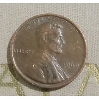 1 цент США 1969 года выпуска.