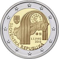 2 евро 2018 Словакия 25 лет Словацкой Республике UNC из ролла