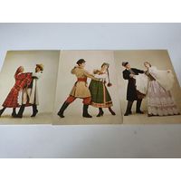 3 польские открытки с национальными костюмами