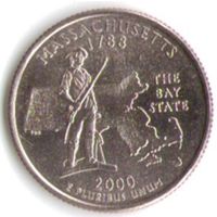 25 центов 2000 г. Массачусетс серия Штаты и Территории Двор P _UNC