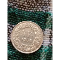 Швейцария 1/2 франка 1953 серебро
