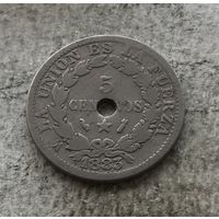 Боливия 5 сентаво 1883 медно-никель (тип - с отверстием в центре) - редкая, один год чекана!