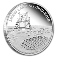 Австралия 1 доллар 2019г. PROOF "50 лет высадки человека на Луну". Монета в капсуле; магнитном подарочном акриловом футляре; номерной сертификат; коробка. СЕРЕБРО 31,107гр.(1 oz).