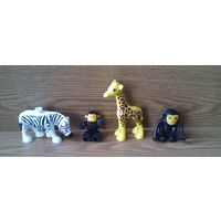 Фигурки Лего: Черная обезьяна (Duplo Black Monkey 2281), зебра Zebra, жираф. Из наборов Z LEGO DUPLO Wild Animals.