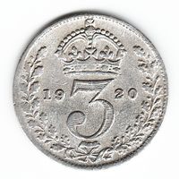 Великобритания 3 пенса 1920 г. Ag. Оригинал