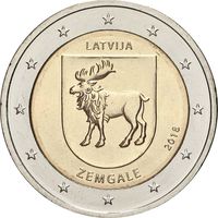 2 евро 2018 Латвия Земгале UNC из ролла