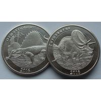 Майотта. набор из 2 монет = 1 франк 2016 год "Динозавры: "Торозавр" "Torosaurus" и "Диметродон" "Dimetrodon"