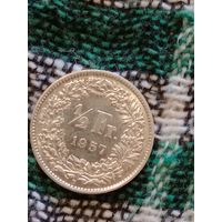 Швейцария 1/2 франка 1957 серебро